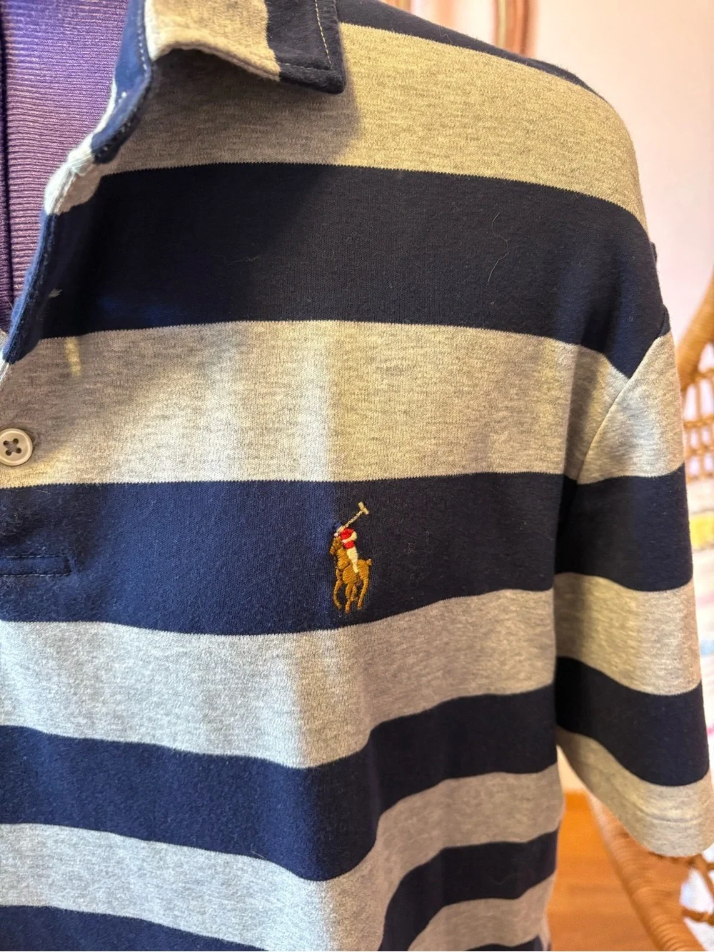 Polo by Ralph Lauren Navy and Gray Striped Polo